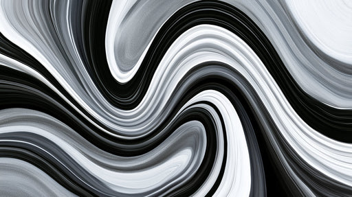 Abstract wallpaper pattern with sweeping liquid swirls in charcoal, black, and white.