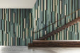 Home office interior with a 3D effect slatted wood feature wall wallpaper