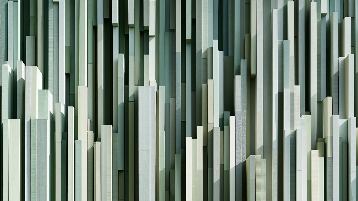 Vertical wooden slat pattern in shades of sage green and mint
