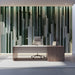 Sophisticated office wall with linear green slat design
