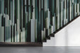Modern entryway with sage green slat mural wallpaper