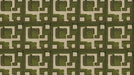 Abstract geometric labyrinth pattern in deep forest green lines on an oatmeal beige background.