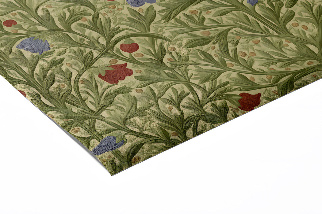 Vintage inspired botanical wallpaper feature wall in a bedroom with brass accents