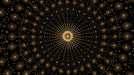 Celestial mural wallpaper featuring intricate gold starbursts and floral stars on a deep black background