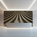 A sophisticated entryway hallway where the curved wave mural adds depth and architectural interest.