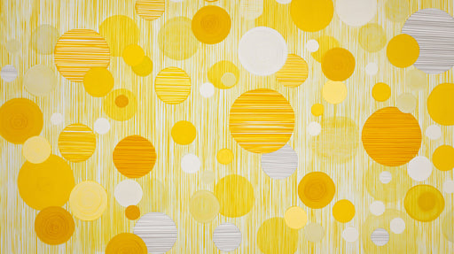 Abstract wallpaper pattern featuring yellow and cream circles with vertical line textures