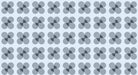 A repeating geometric pattern of blue flower motifs with charcoal centers on a light blue background.