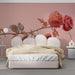 The delicate floral mural design installed in a bedroom, complementing neutral fixtures.