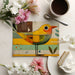 Playful bird mural design featuring in a colorful child's bedroom with wooden toys.