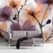 Floral mural installed on the wall of a bright, modern living room