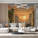 A cozy commercial space with the canyon sunset mural on the headboard wall, creating a peaceful retreat.