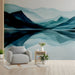 Modern entryway with a calming deep teal mountain watercolor wall mural