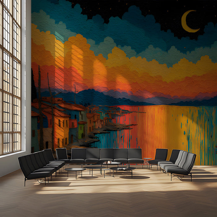 Mediterranean landscape mural installed as a feature wall in a gym