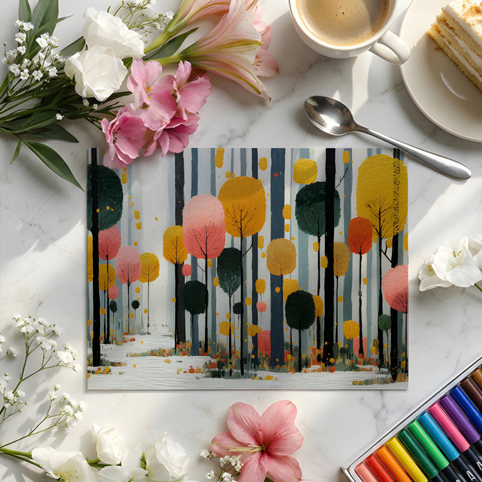 Whimsical woodland wall mural featuring in a bright home office space