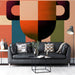 Geometric trophy mural installed behind a minimalist wooden desk in a modern home office.