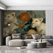 Sophisticated home study with a nature-inspired lioness and chrysanthemum mural as a floor to ceiling feature