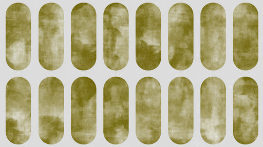 Olive green oval shapes in a repeating grid pattern with a painterly texture on a light gray background