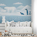 Illustrated arctic animal mural installed in a playful and cozy playroom