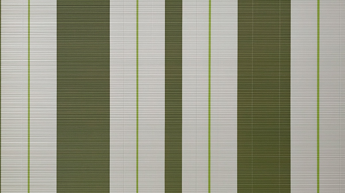 Vertical stripes of olive green and cream with thin lime green accents and a fine horizontal micro-texture.