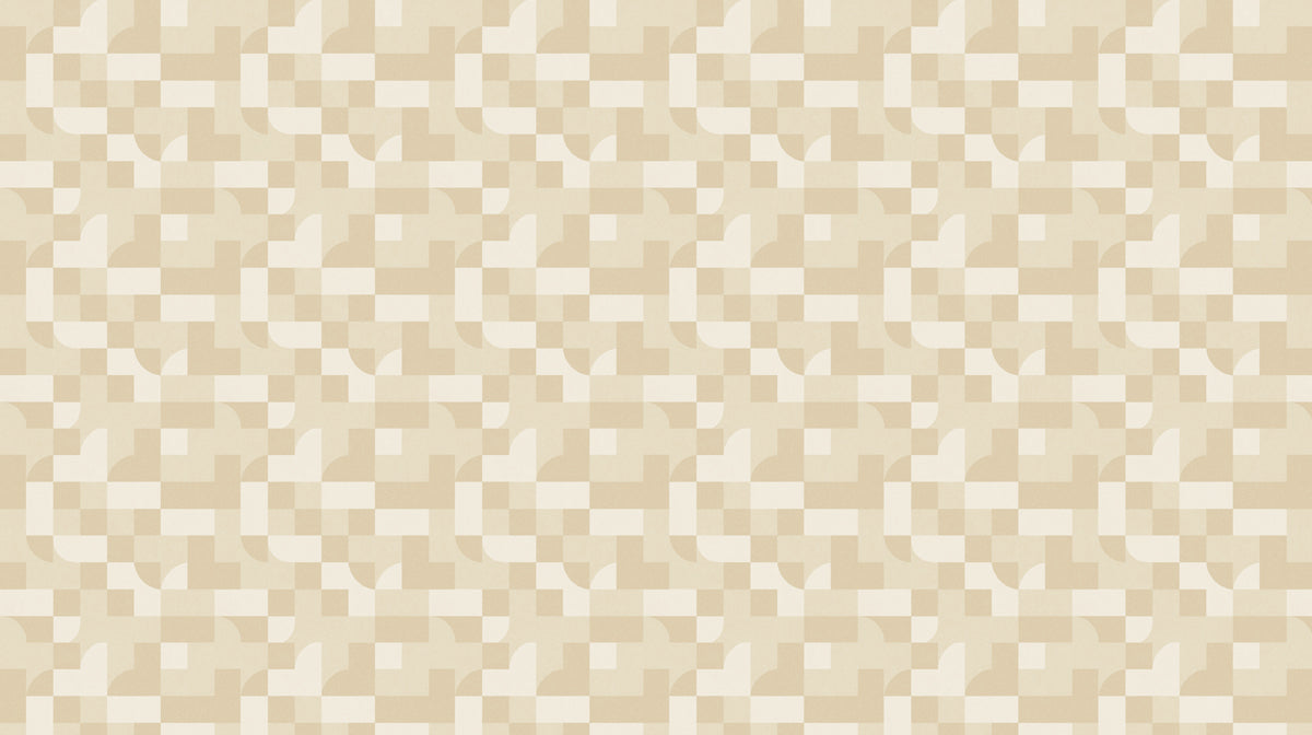 A geometric wallpaper pattern featuring a grid of beige and cream squares and rounded corners.