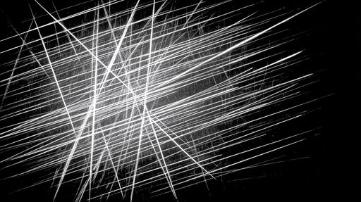 Abstract pattern of sharp white intersecting lines on a deep black background