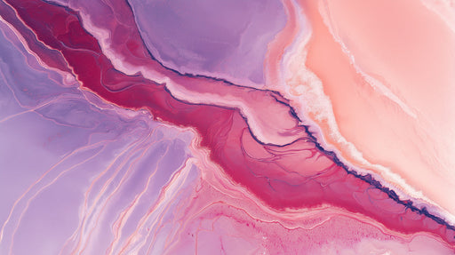 Abstract fluid art wallpaper featuring swirling liquid currents of raspberry, magenta, lilac, and pale peach.