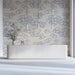 Reception wall covered in traditional ink-style cloud mural for a relaxing sanctuary