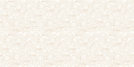 Seamless wallpaper pattern of traditional stylized Asian clouds in warm taupe on a creamy off-white background