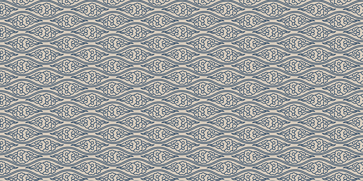 Traditional Japanese cloud motif in indigo blue on an oatmeal background