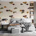 A minimalist bedroom with the cloud motif wallpaper, creating an inviting and peaceful first impression.