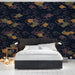 A modern bedroom featuring a traditional cloud patterned mural as a subtle accent wall.