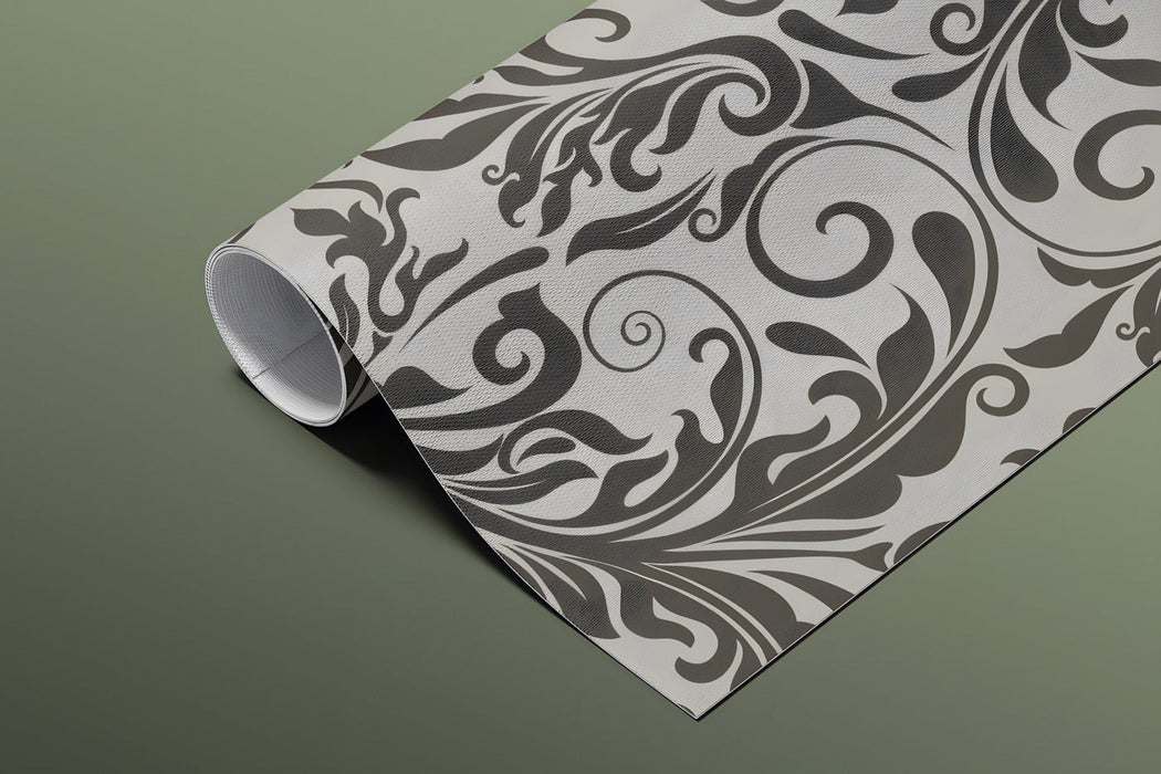 Sophisticated wallpaper with classic scrolling motifs in a formal home study