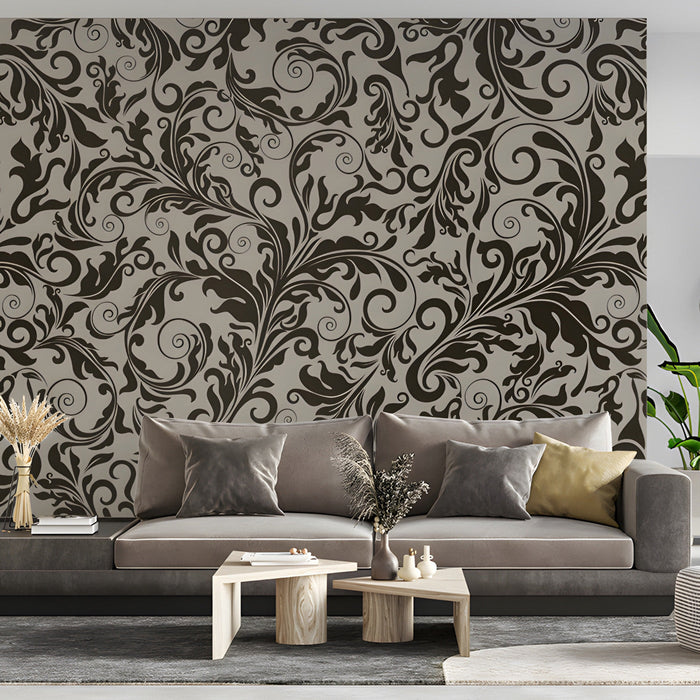 Traditional patterned wall mural used as an accent in a spacious commercial space
