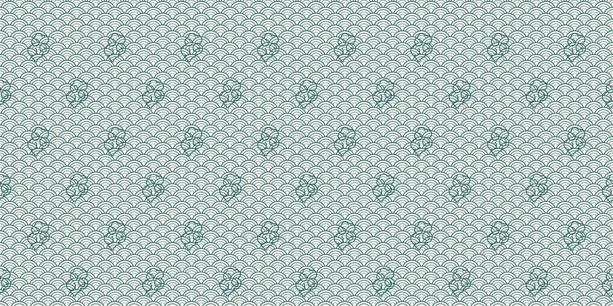 A geometric Seigaiha wave pattern in deep forest green on an off-white background.