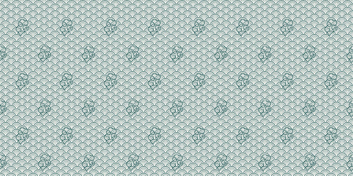 A geometric Seigaiha wave pattern in deep forest green on an off-white background.