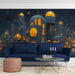 Subterranean Lunar City Mural Wallpaper | Blue, Orange, Gray