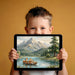 Playroom wall mural featuring an alpine lake scene with foxes to create an engaging space for children.
