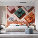 A vibrant bedroom design with a fun and festive gift box wall mural