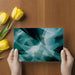 Contemporary home office wall with fluid teal and dark charcoal abstract wallpaper