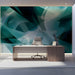 Modern reception wall featuring a large-scale teal and charcoal abstract mural