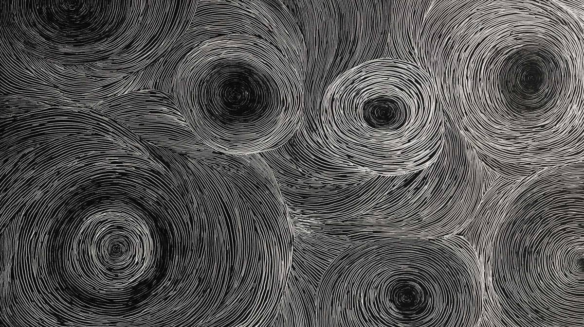 Abstract wallpaper pattern featuring hand-drawn white concentric circles on a black background