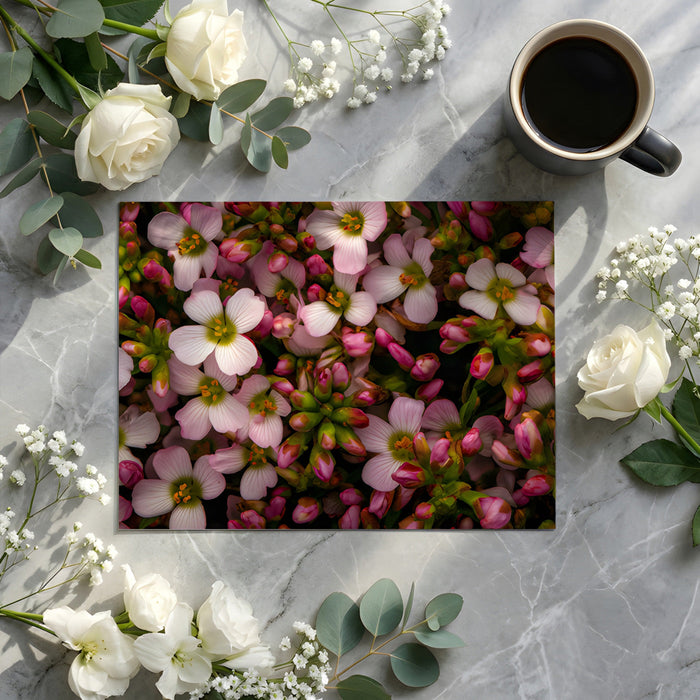 Nature-inspired nursery wall mural featuring soft pink blossoms and green buds
