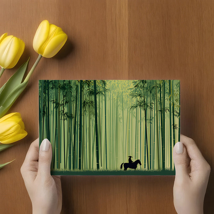 Green bamboo grove wall mural creating a tranquil accent wall in a zen-inspired bedroom