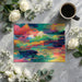 Modern home office with abstract digital pixel art mural on a feature wall
