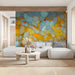 A modern  commercial space featuring a vibrant mosaic wall as a bold, energetic accent piece.