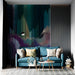 Abstract modern wall mural used as a dramatic backdrop in a contemporary media room.