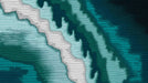 Abstract digital painting of teal and forest green waves with fine horizontal white line detailing.