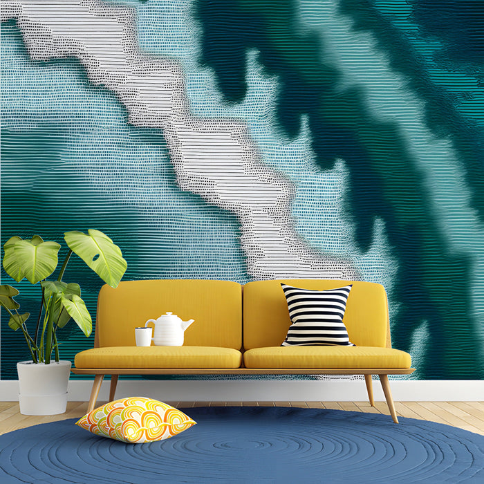 Sophisticated entryway lounge area with dark, textured oceanic abstract wall mural design.