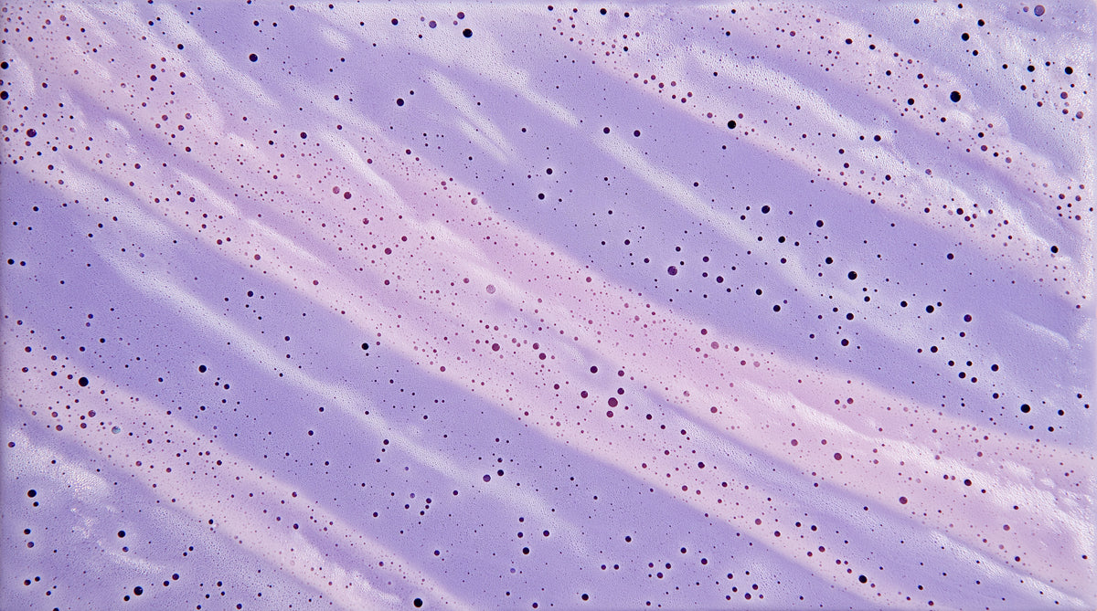Abstract wallpaper pattern with lilac and lavender brushstrokes and charcoal dots