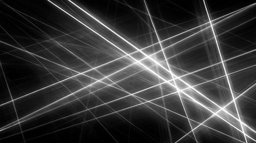 Abstract wallpaper pattern with sharp white intersecting light lines on a deep charcoal black background